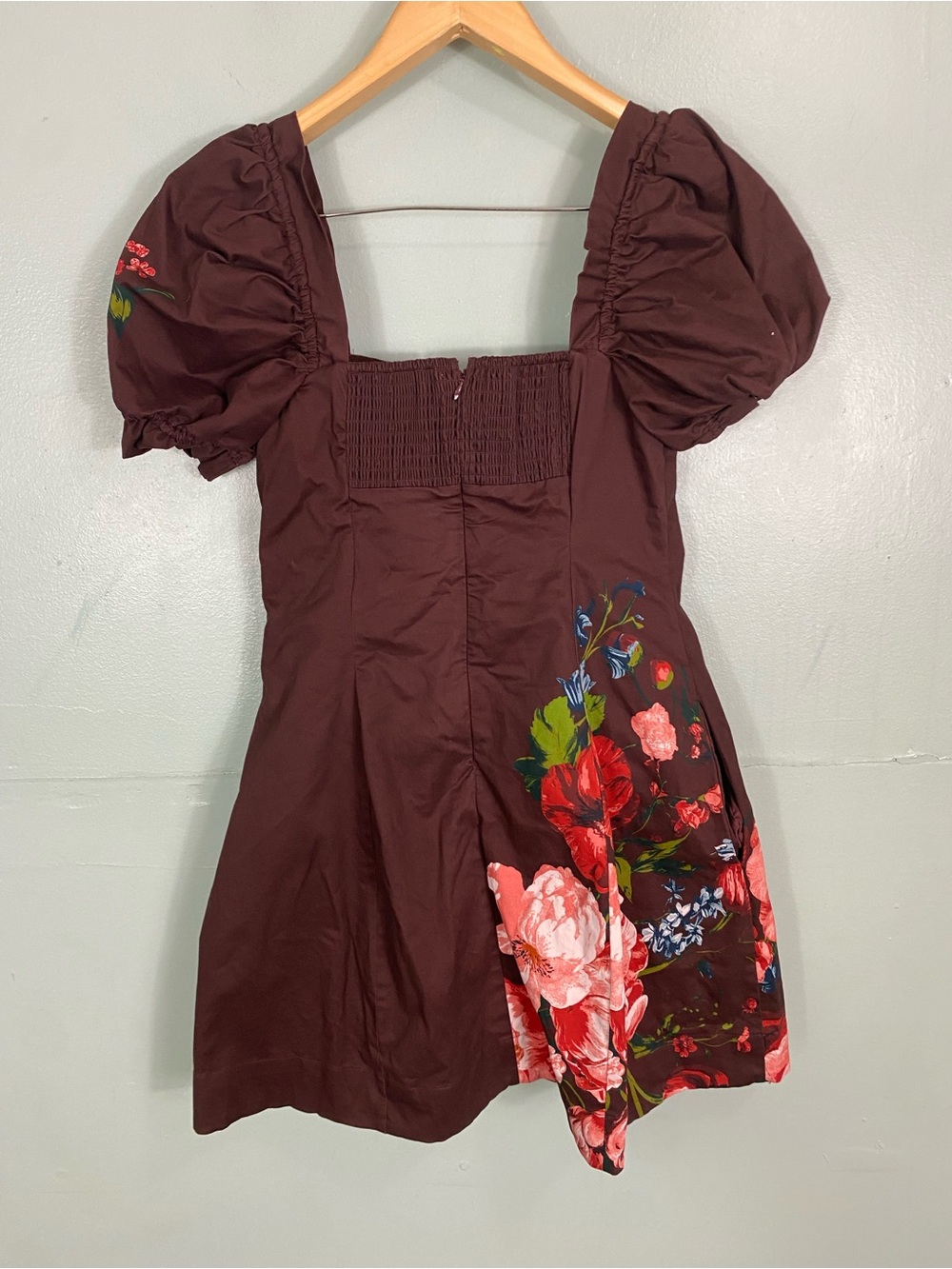 Anthropologie Maeve Puff Sleeve Square Neck Floral Mini Dress Floral Maroon Sz S - Picture 8 of 11